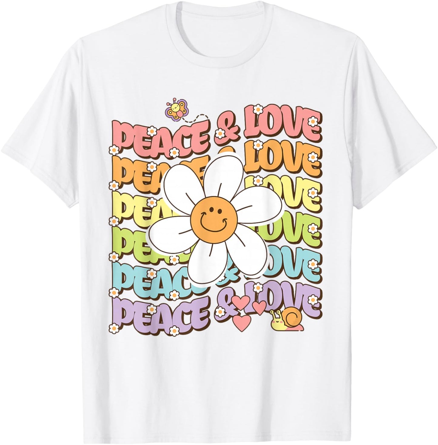Retro Peace & Love Shirt Cute Smile Daisy Flower Women Teens T-Shirt - T-Shirt | White