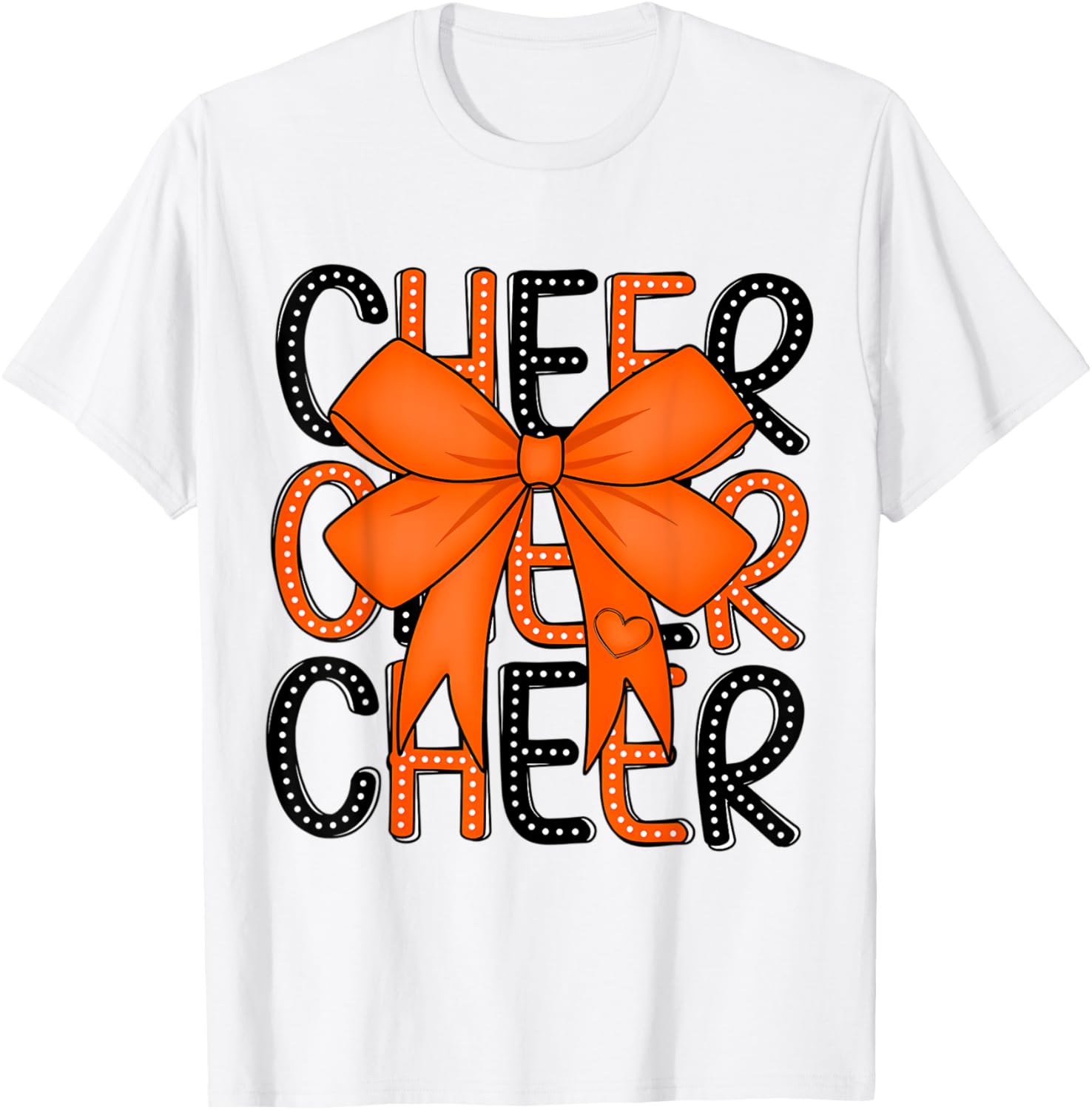 Cheerleading Coquette Bow Cheer Shirt Black Orange Team T-Shirt - T-Shirt | White