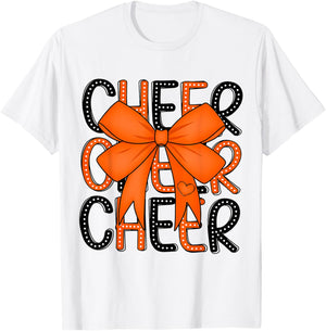 Cheerleading Coquette Bow Cheer Shirt Black Orange Team T-Shirt - T-Shirt | White