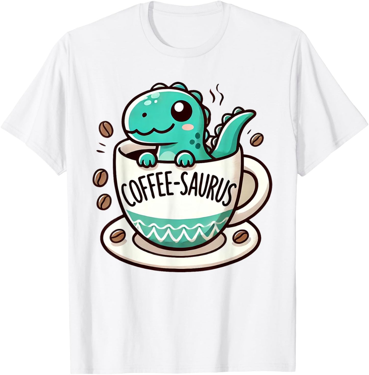 Coffee-Saurus Dinosaur Coffee Lover Art T-Shirt - T-Shirt | White