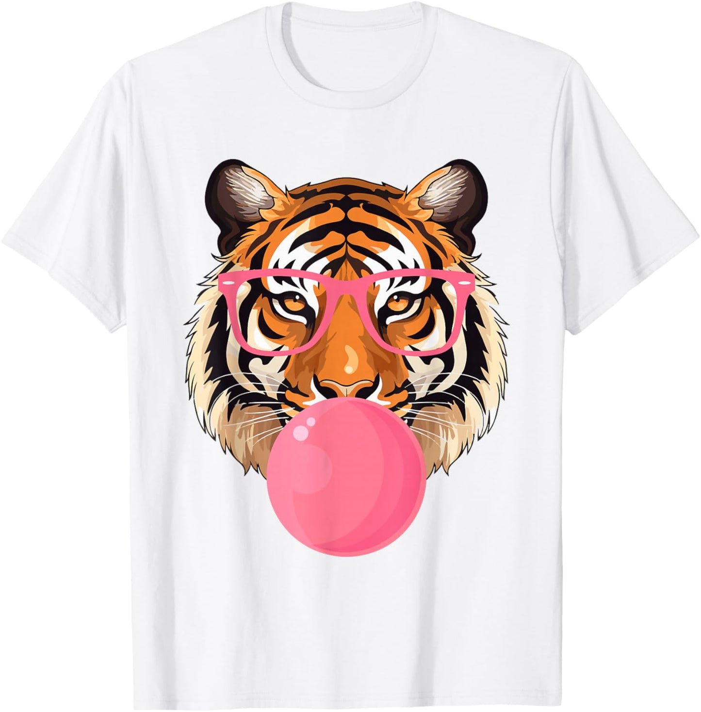 Funny Tiger Glasses Blowing Bubble Gum Cute Tiger Face T-Shirt - T-Shirt | White