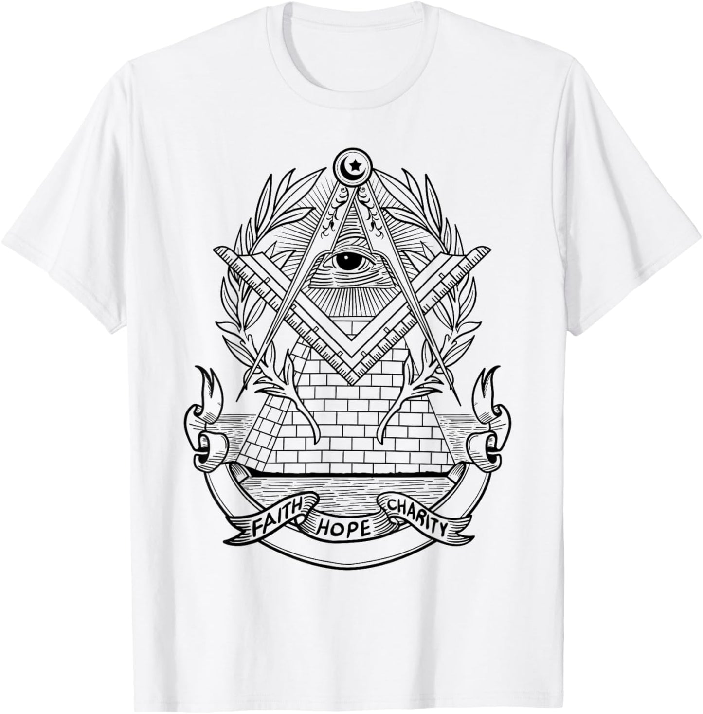 Freemason Emblem - All Seeing Eye - Faith Hope Charity T-Shirt - T-Shirt | White