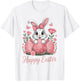Cute Pink Bunny Eggs Flowers Happy Easter T-Shirt - T-Shirt | White