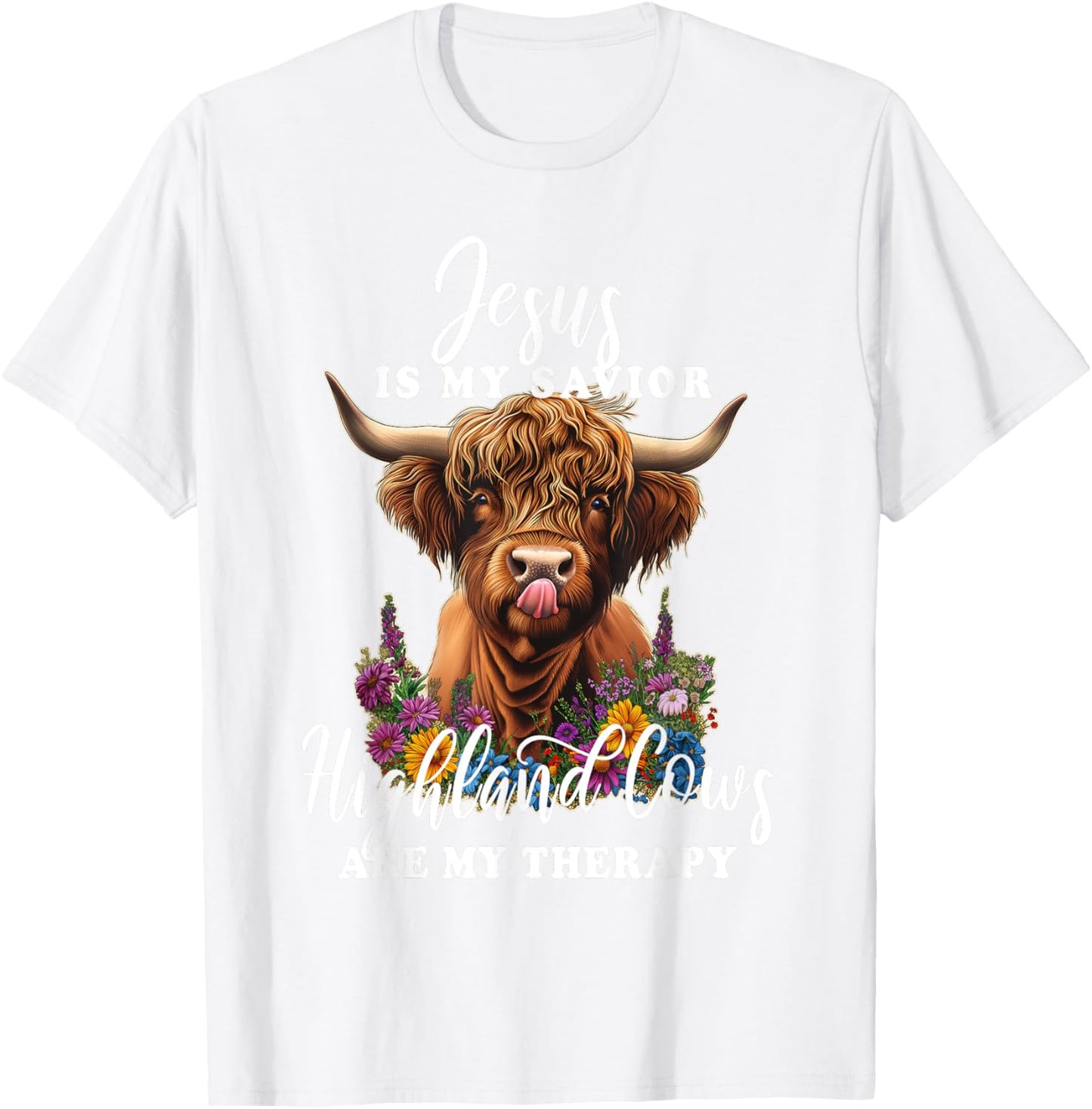 Highland Cow Jesus Christian Religious Highland Cow T-Shirt - T-Shirt | White
