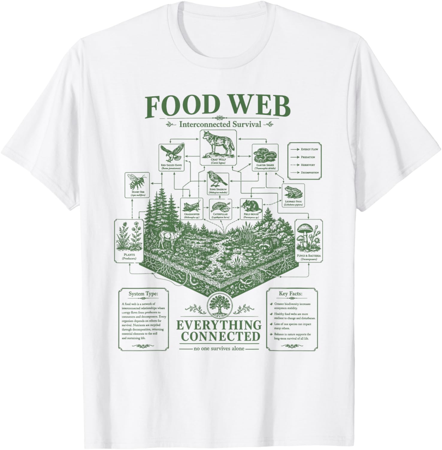 Vintage Science Food Web Diagram Forest Ecosystem Energy T-Shirt - T-Shirt | White
