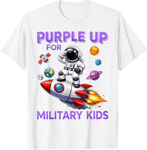 Purple Up Military Kids Military Child Month Astronaut Funny T-Shirt - T-Shirt | White