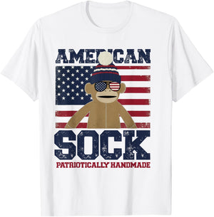 American Sock– Patriotic Sock Monkey Graphic T-Shirt - T-Shirt | White
