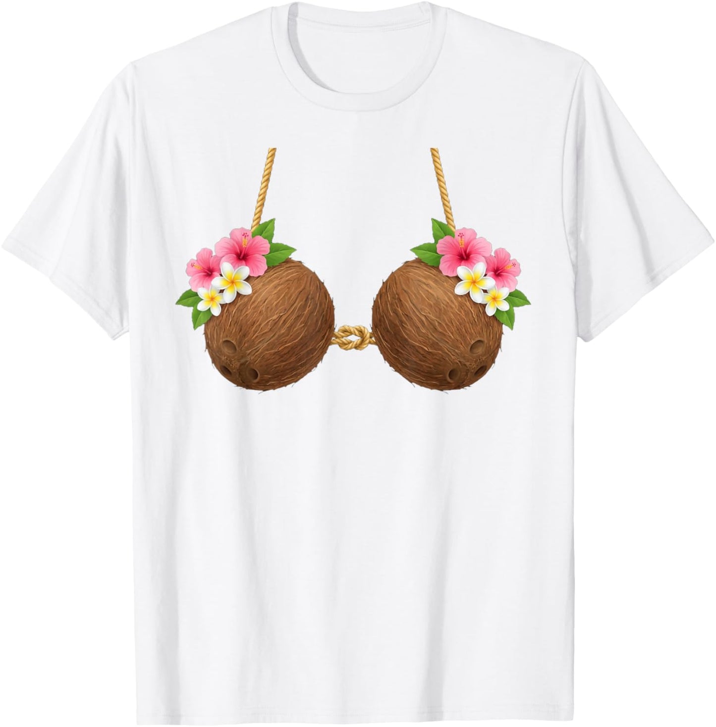 Tiki Luau Hula Hawaiian Coconut Bra with Coconut Breasts T-Shirt - T-Shirt | White