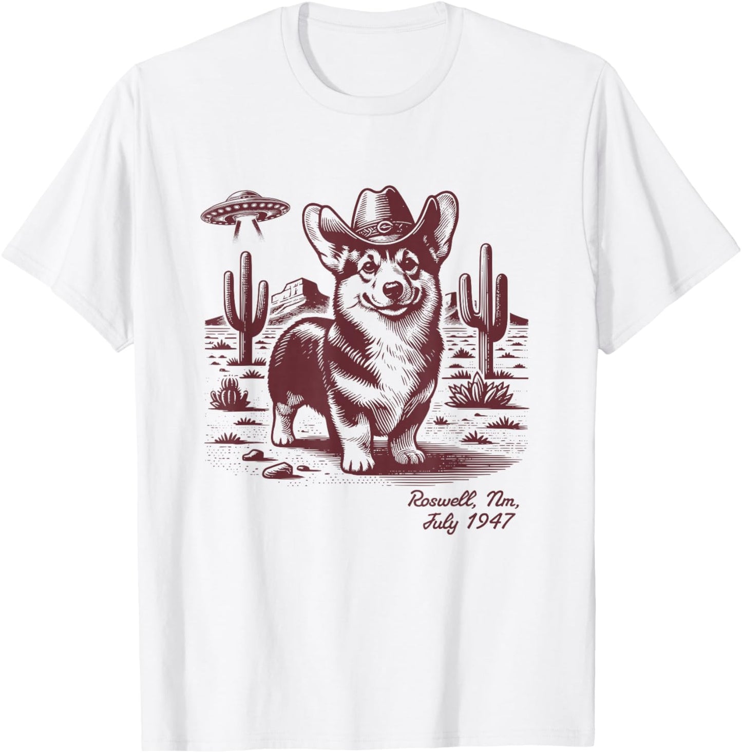 Retro 90s Cowgirl Western Cowboy Corgi Ufo Alien T-Shirt - T-Shirt | White