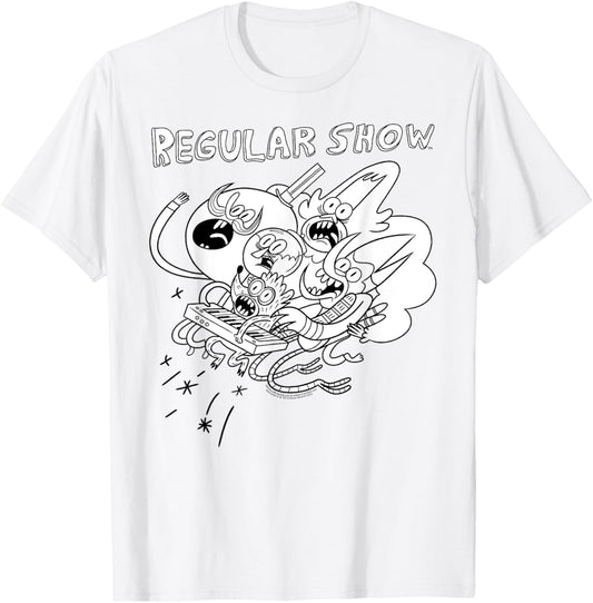 Regular Show Crazy Keyboard Characters Funny Cartoon T-Shirt - T-Shirt | White