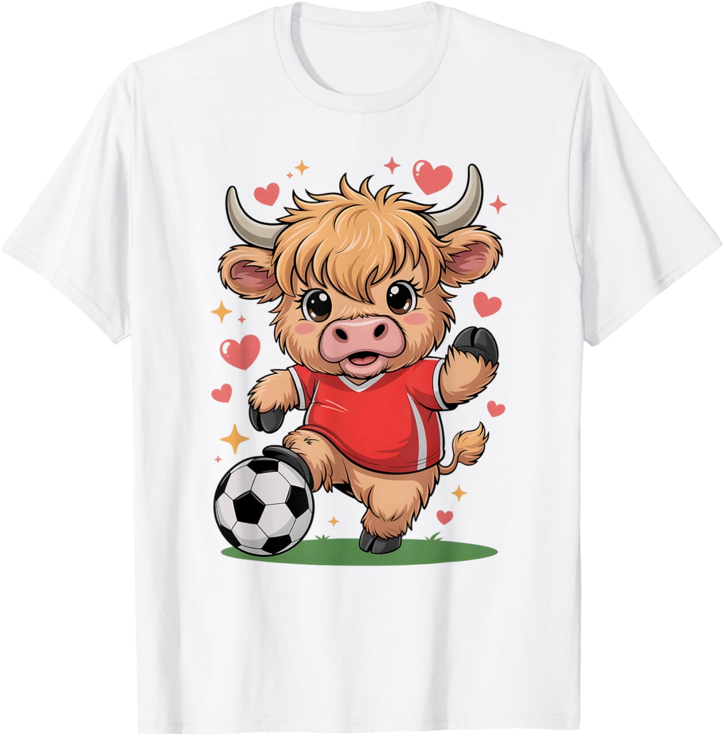 Kawaii Soccer Cow Just Girl Who Loves Highland Heifer Farm T-Shirt - T-Shirt | White