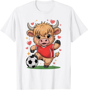 Kawaii Soccer Cow Just Girl Who Loves Highland Heifer Farm T-Shirt - T-Shirt | White