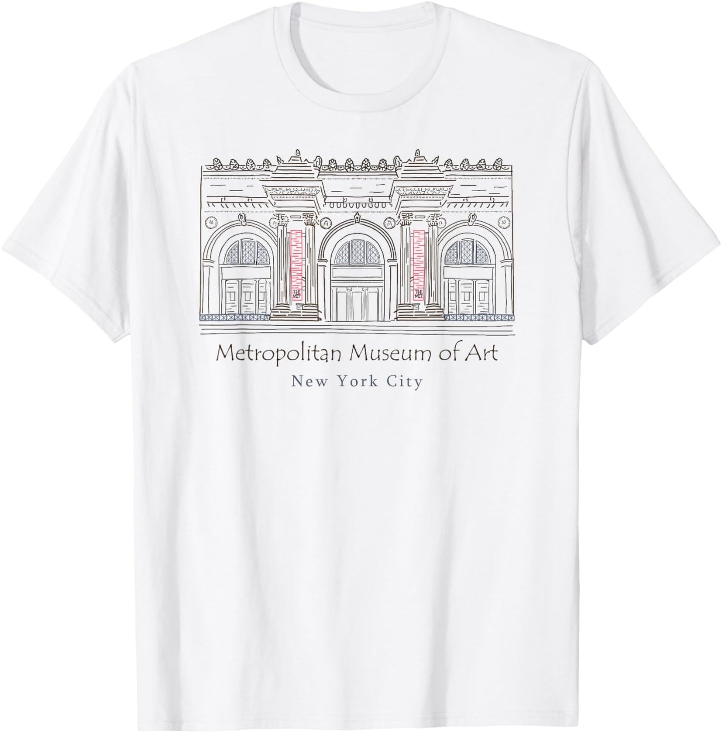 New York City, Metropolitan Museum of Art, USA, Hand drawing T-Shirt - T-Shirt | White