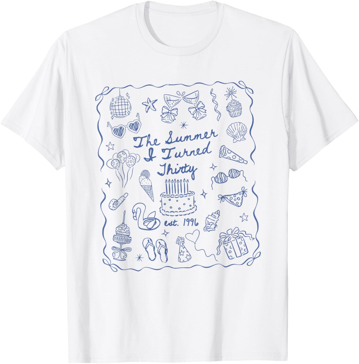 Summer I Turned Thirty Coquette Bow Coastal 30th Birthday T-Shirt - T-Shirt | White