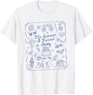 Summer I Turned Thirty Coquette Bow Coastal 30th Birthday T-Shirt - T-Shirt | White