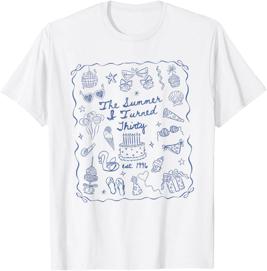 Summer I Turned Thirty Coquette Bow Coastal 30th Birthday T-Shirt - T-Shirt | White
