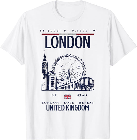Londres Voyage Royaume-Uni Vintage T-Shirt - T-Shirt | White