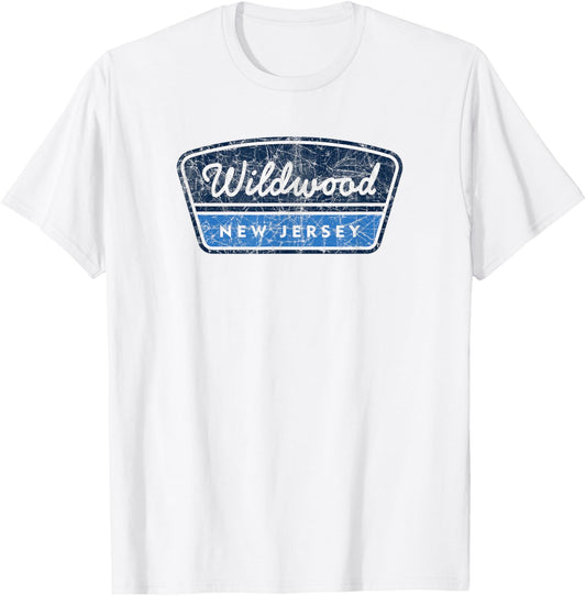 Wildwood New Jersey Souvenir Vacation Vintage Badge T-Shirt - T-Shirt | White