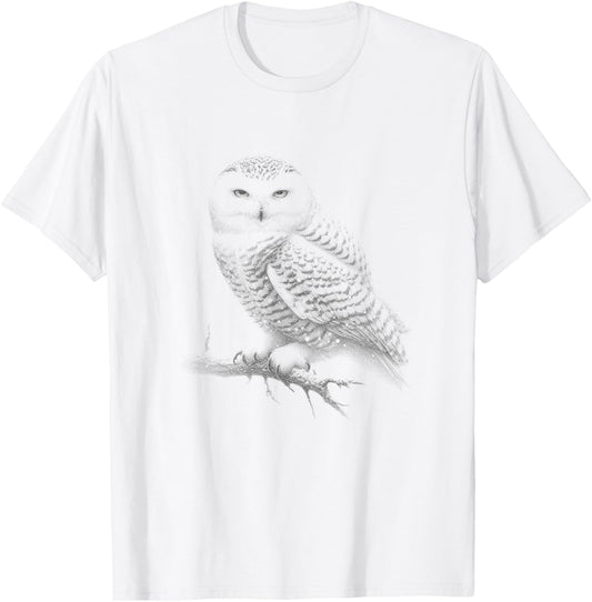 Vintage Snowy Owl Drawing Art Design T-Shirt - T-Shirt | White