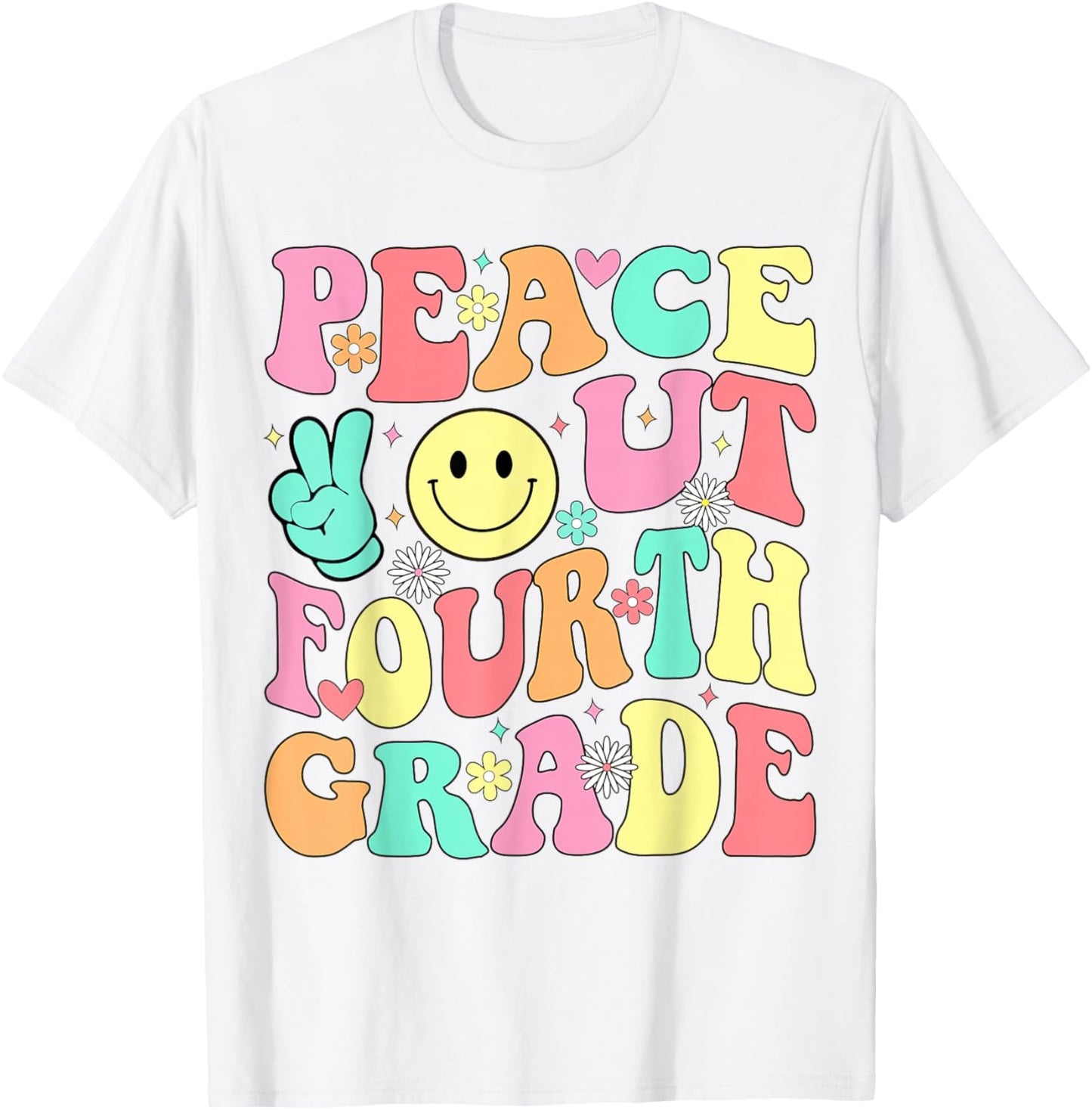 Peace Out Fourth Grade Groovy 4th Grade Last Day of School T-Shirt - T-Shirt | White