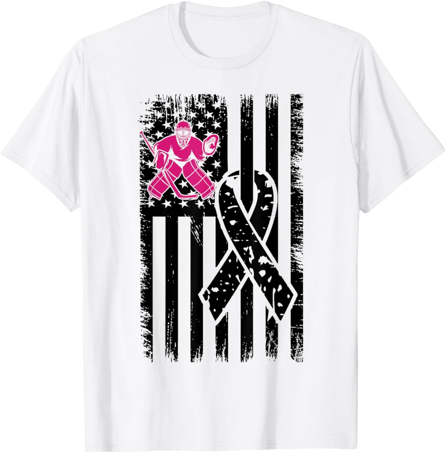 Hockey Pink Ribbon Breast Cancer Awareness Sport Lover T-Shirt - T-Shirt | White