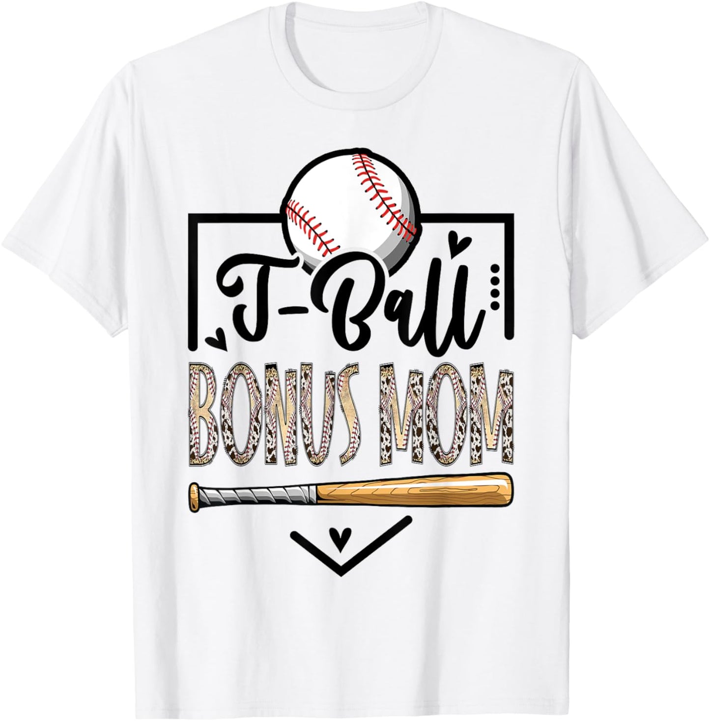 T-Ball Bonus Mom Leopard Funny Ball Game Day T-Shirt - T-Shirt | White