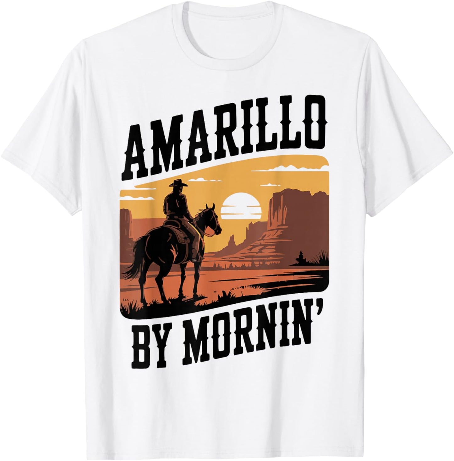 Amarillo by Mornin Folk Style Western Country Music T-Shirt - T-Shirt | White