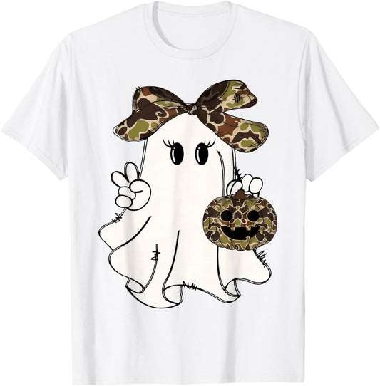 Funny Halloween Camouflage Camo Ghost Hello Hunting Season T-Shirt - T-Shirt | White