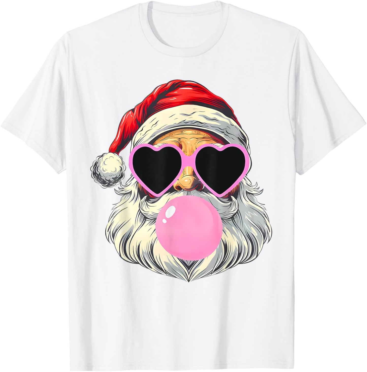 Santa Claus Blowing Bubble Gum Pink Sunglasses Christmas T-Shirt - T-Shirt | White