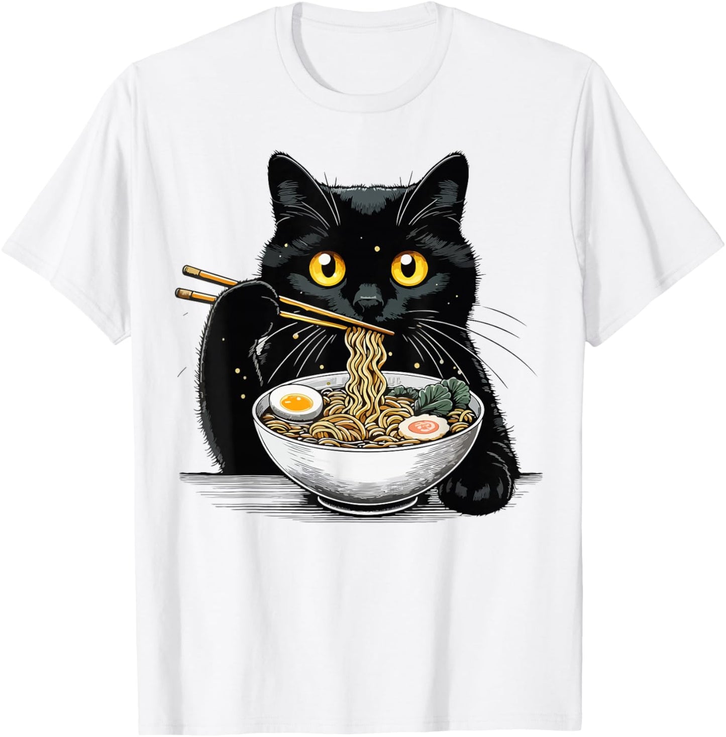 Funny Cat eating Ramen T-Shirt - T-Shirt | White
