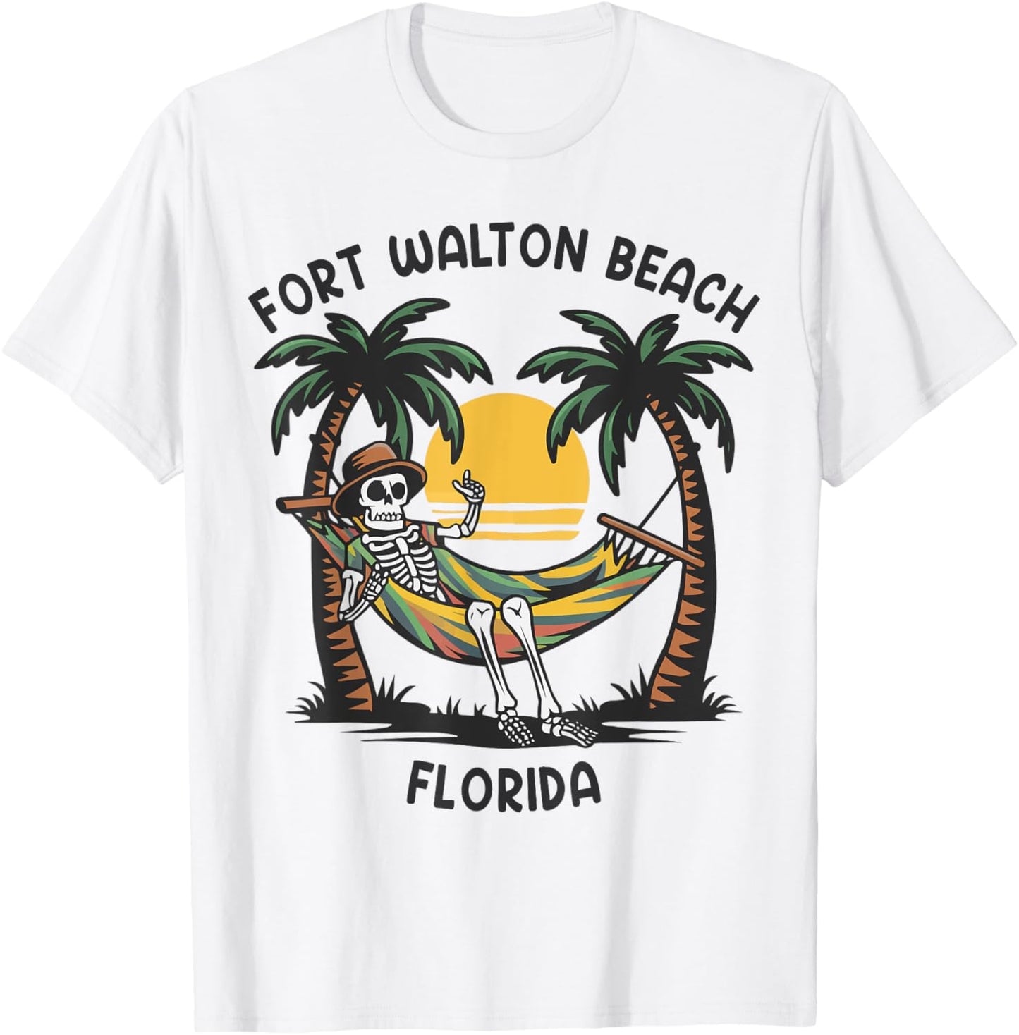 Vintage Fort Walton Beach Florida Palms FL Sunset Funny Men Women T-Shirt - T-Shirt | White
