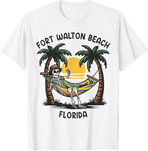 Vintage Fort Walton Beach Florida Palms FL Sunset Funny Men Women T-Shirt - T-Shirt | White