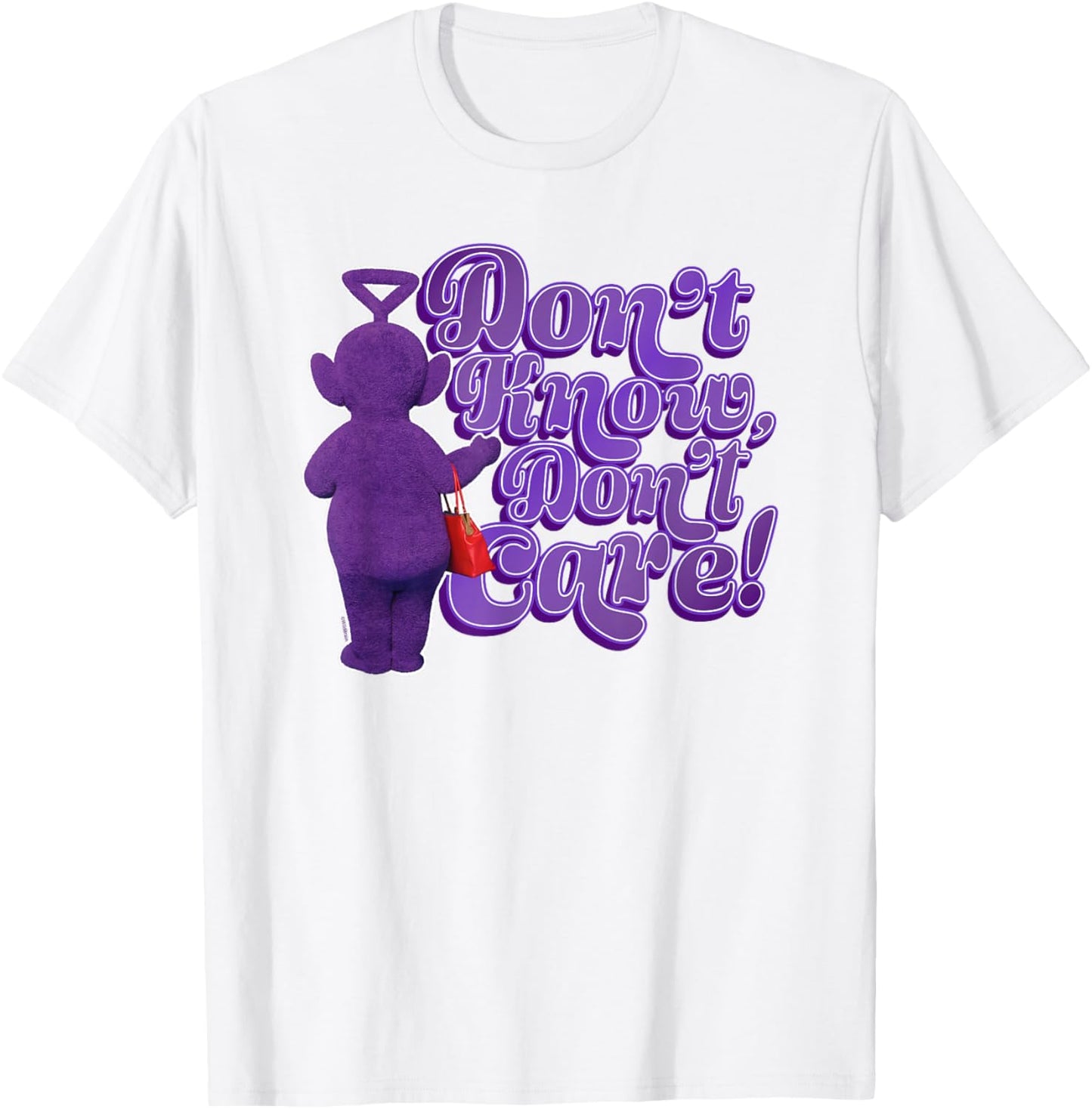 Teletubbies Tinky Winky Don't Know Don't Care Purple T-Shirt - T-Shirt | White