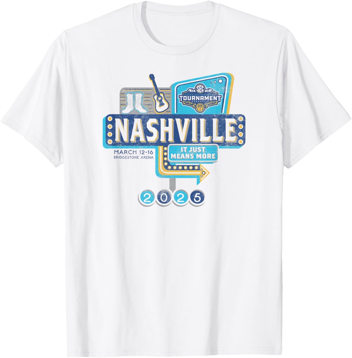 SEC Men's Basketball Tournament 2025 Vintage Nashville White T-Shirt - T-Shirt | White