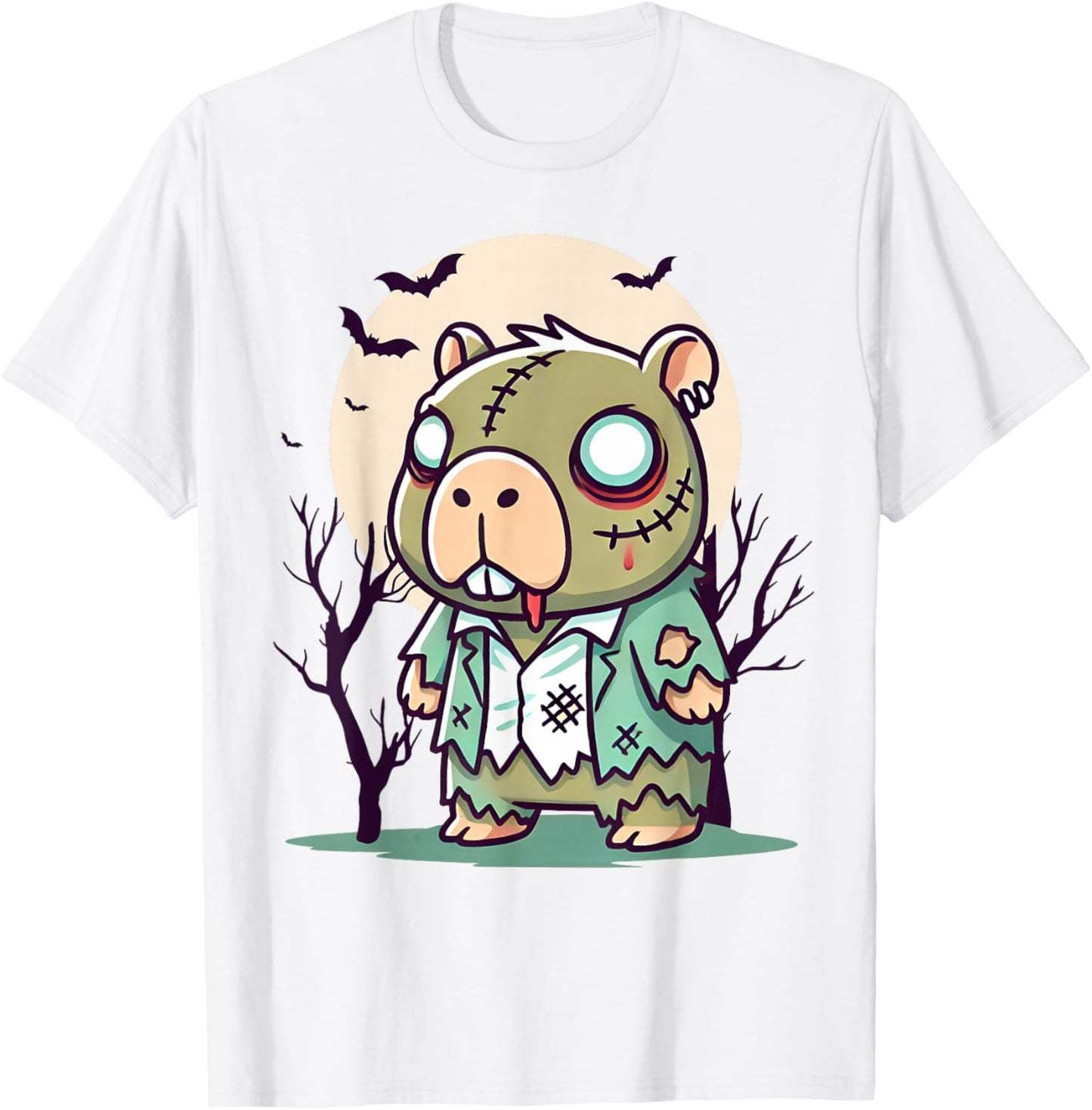 Creepy Zombie Capybara Cartoon Halloween T-Shirt - T-Shirt | White