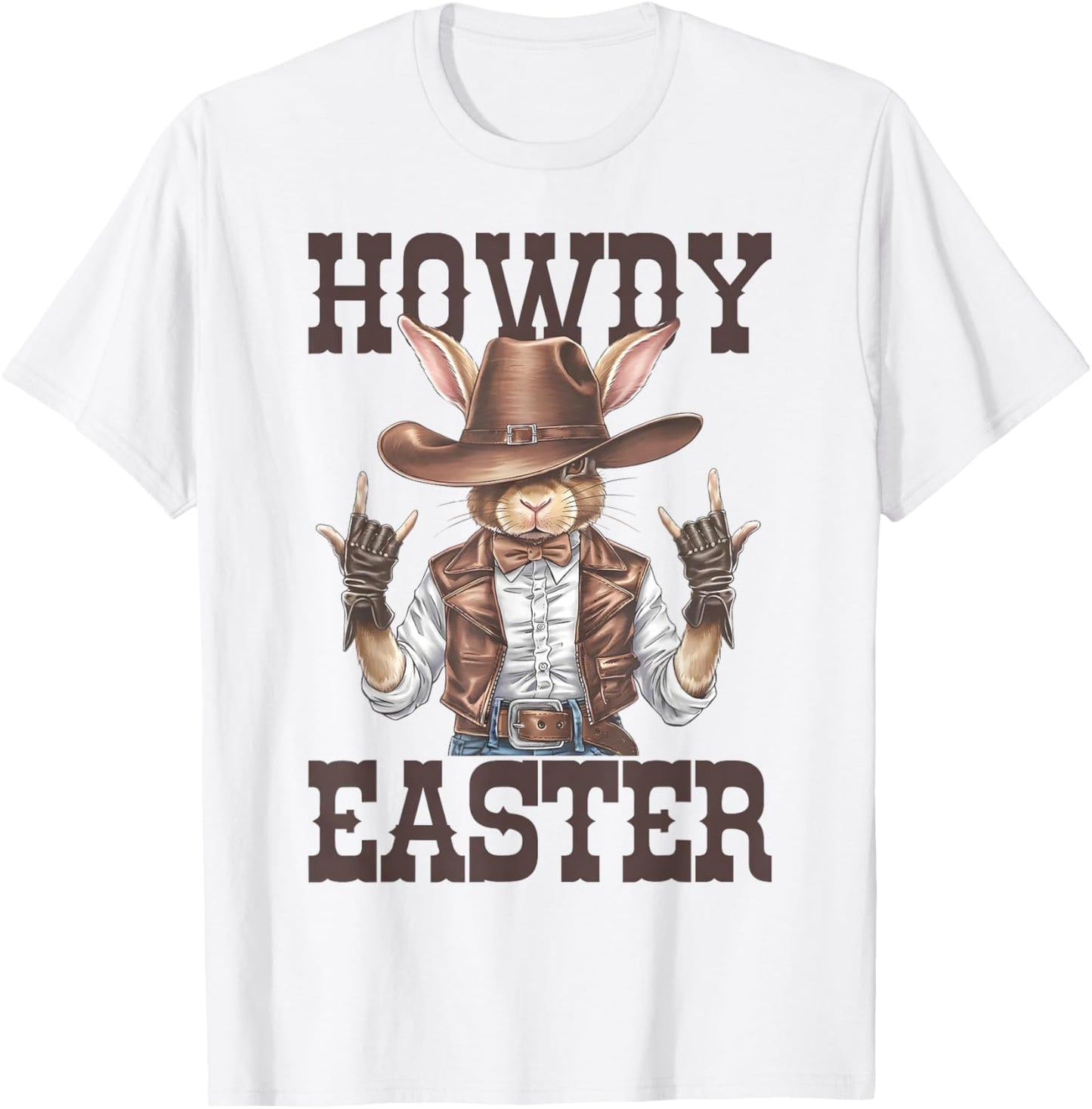 Howdy Easter Funny Cowboy Bunny Happy Easter Western Boy Kid T-Shirt - T-Shirt | White