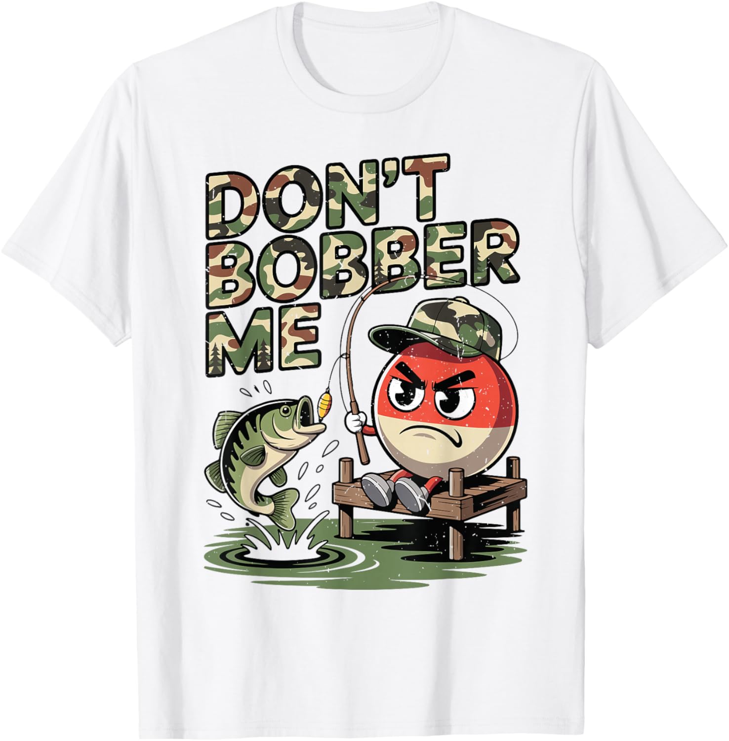 Don't Bobber Me Youth Boy Camo Bass Fish Funny Fishing Jokes T-Shirt - T-Shirt | White