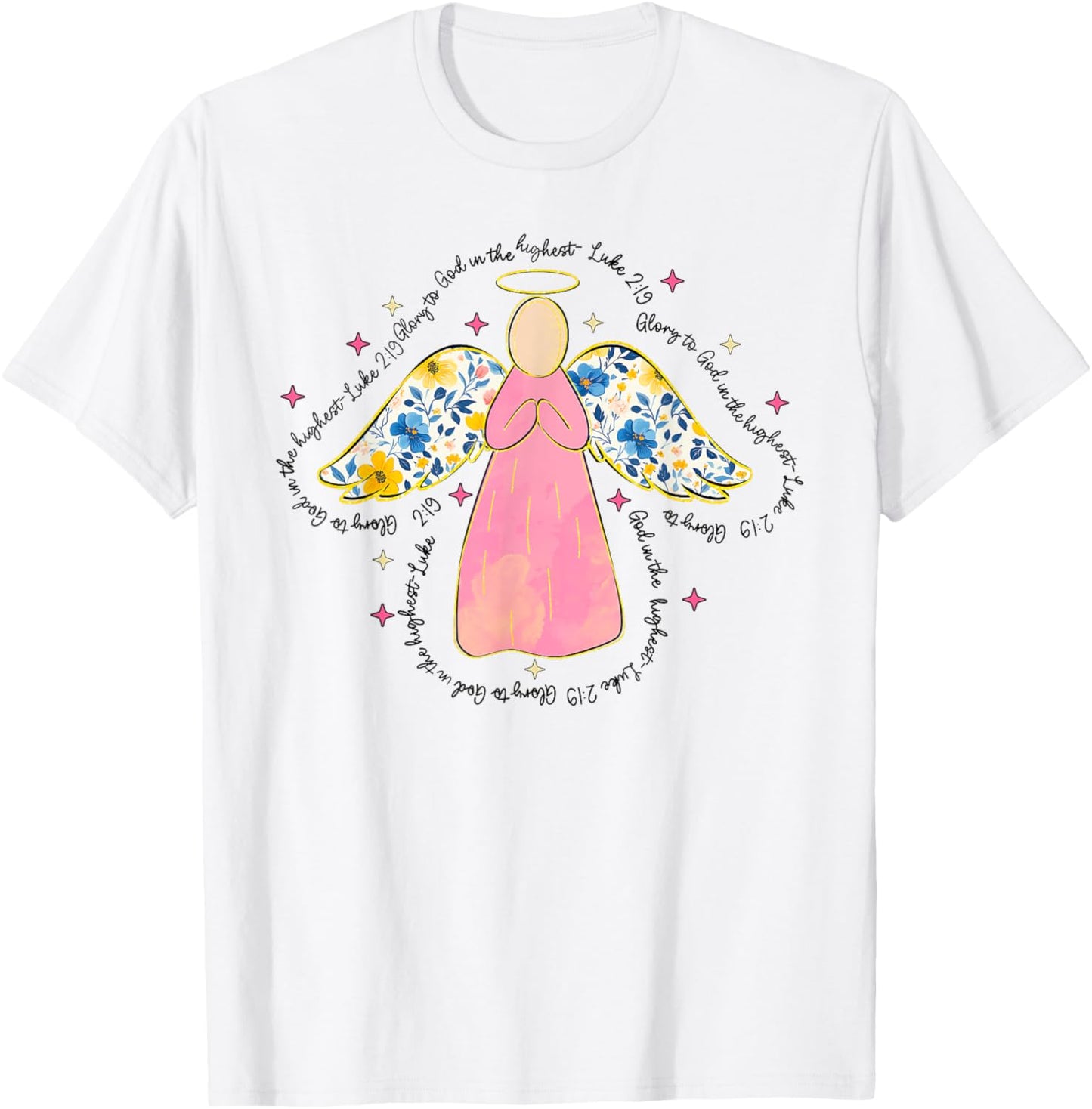Silhouette Pink Floral Angel God, Beautiful Christmas Angel T-Shirt - T-Shirt | White