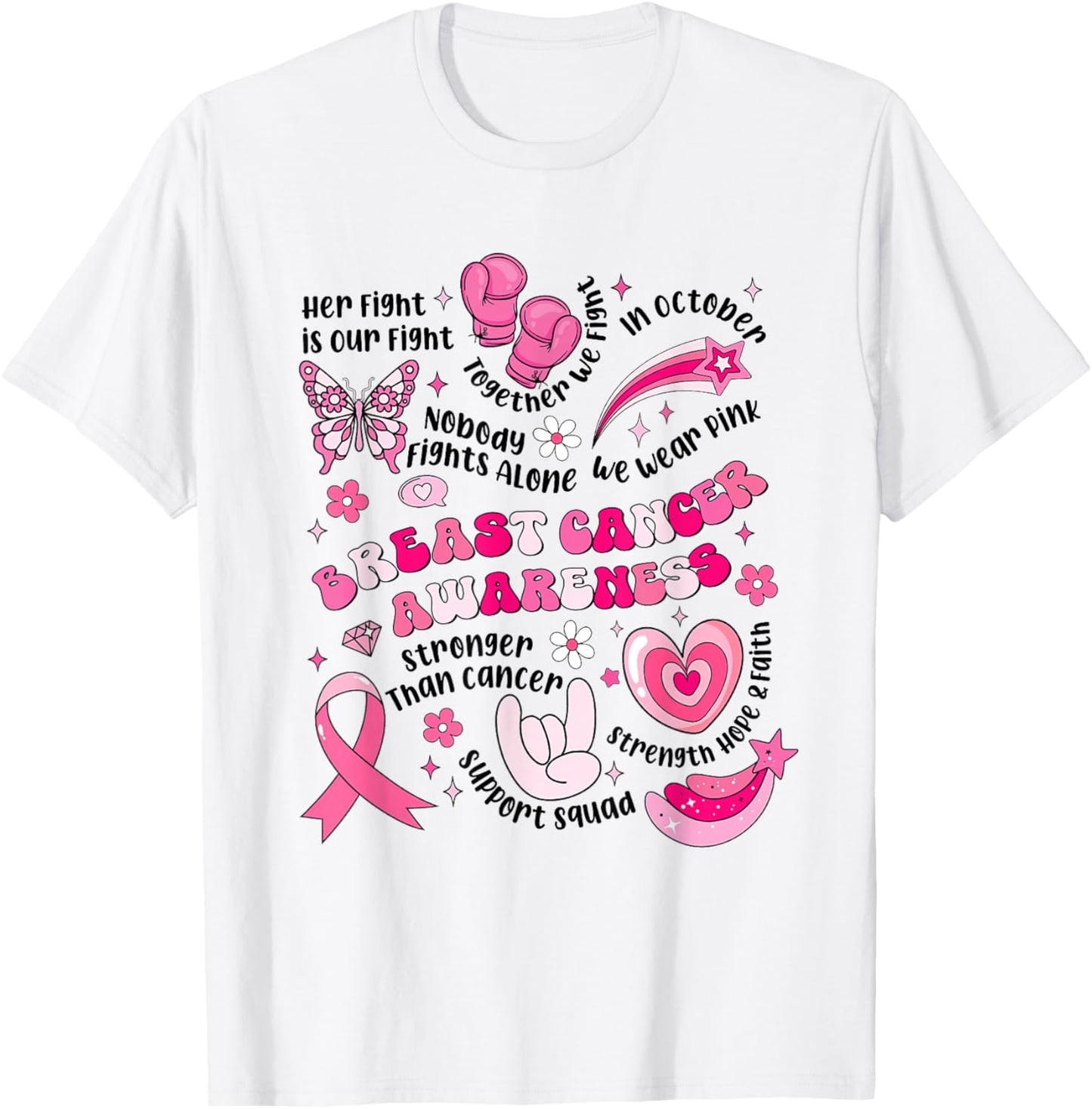 Breast Cancer Awareness Pink Ribbon Boxing Gloves Butterfly T-Shirt - T-Shirt | White