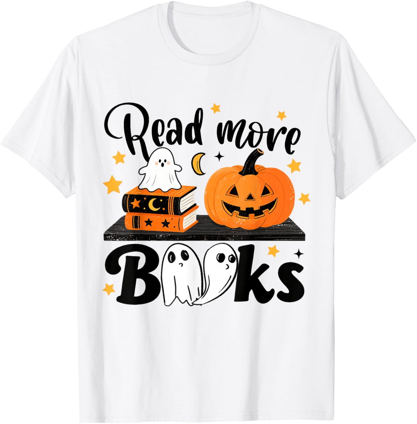 Read More Books Ghost Halloween Pumpkin Bookish Librarian T-Shirt - T-Shirt | White