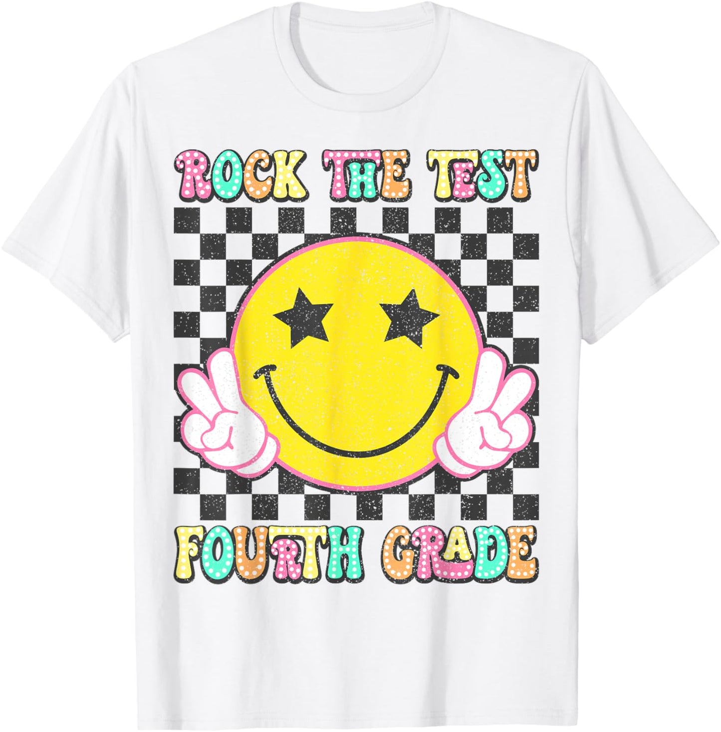 Rock The Test Day 4th Grade Teacher Fourth Grade Testing Day T-Shirt - T-Shirt | White