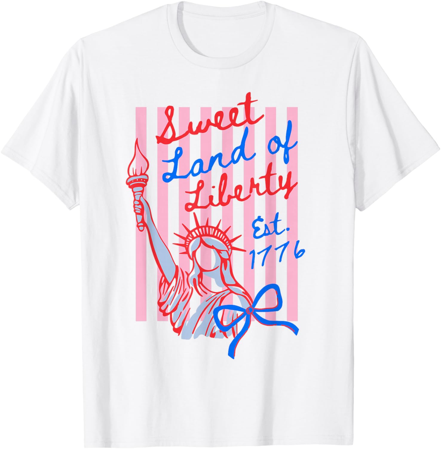 Sweet Land of Liberty Est 1776 Coquette Bow USA 4th of July T-Shirt - T-Shirt | White