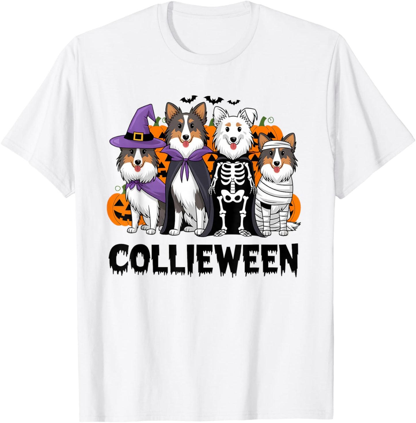 Funny Halloween Rough Collie Dog Lover Collieween Pumpkin T-Shirt - T-Shirt | White