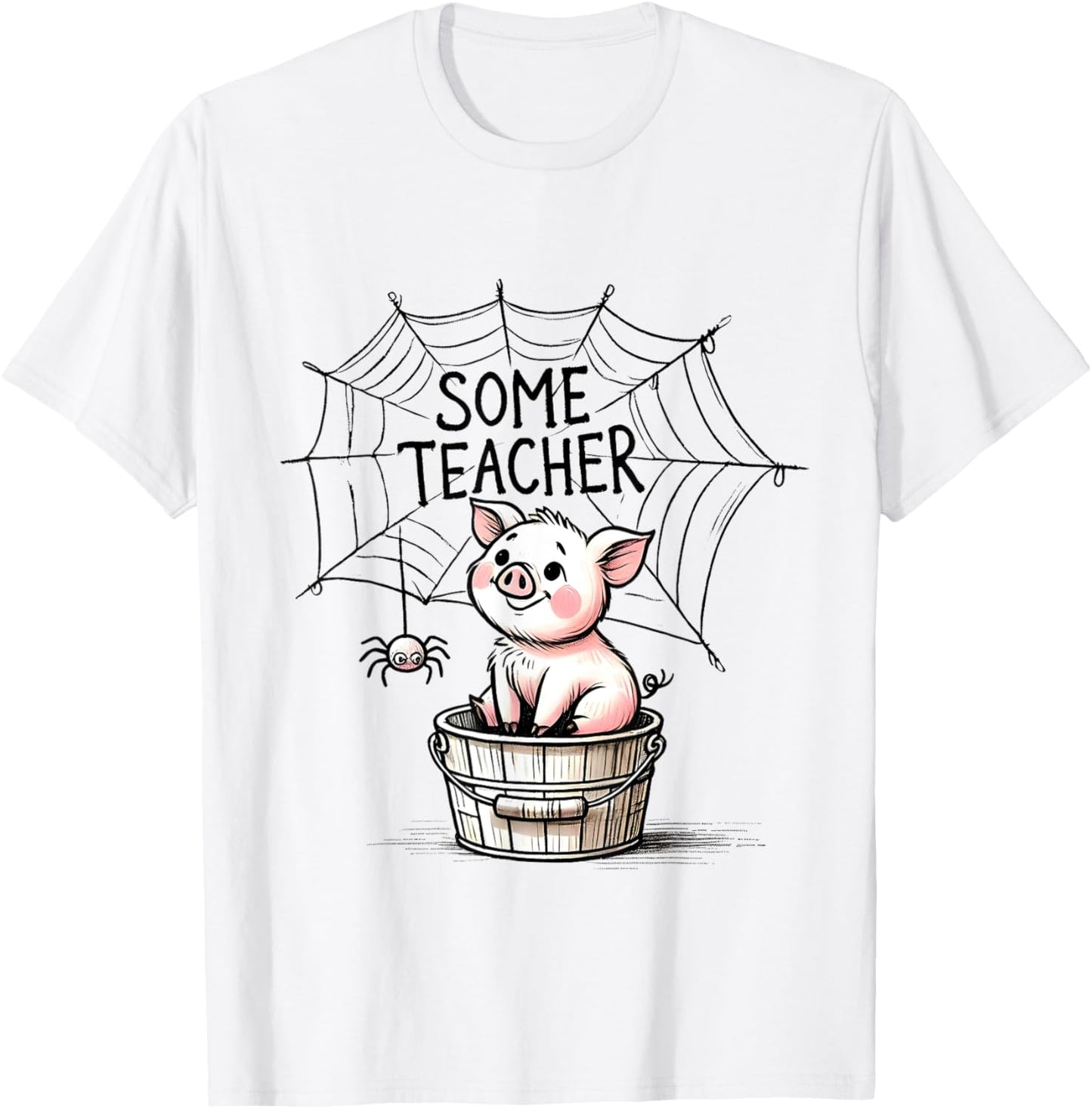 Some Teacher SpiderWeb Funny Pig Reading Books Lovers T-Shirt - T-Shirt | White