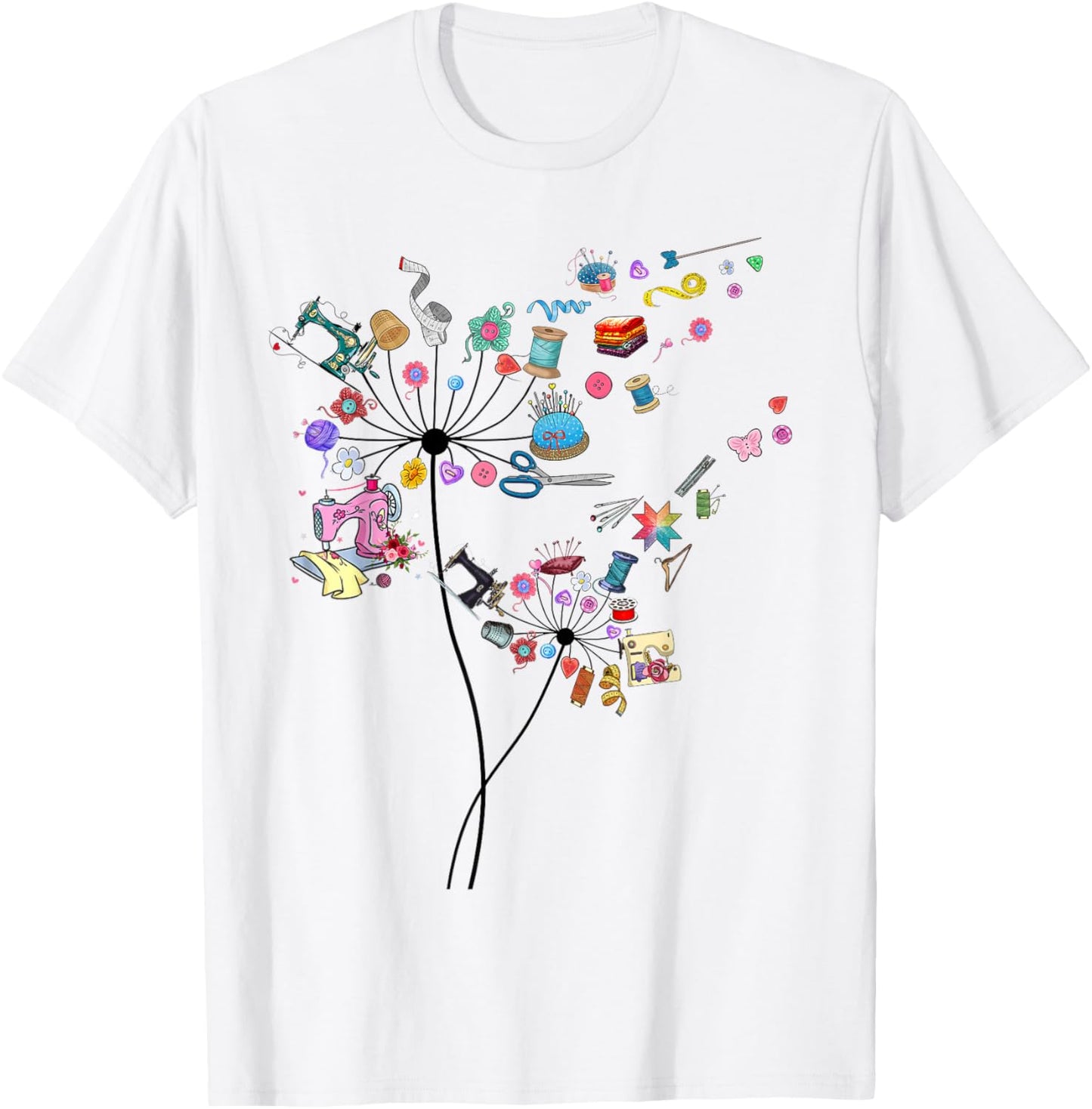Cute Sewing Dandelion Flowers Quilting Quilter Sewer T-Shirt - T-Shirt | White