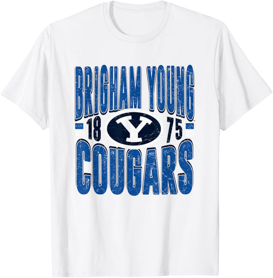 BYU Cougars Vintage 90's Retro Gray Officially Licensed T-Shirt - T-Shirt | White