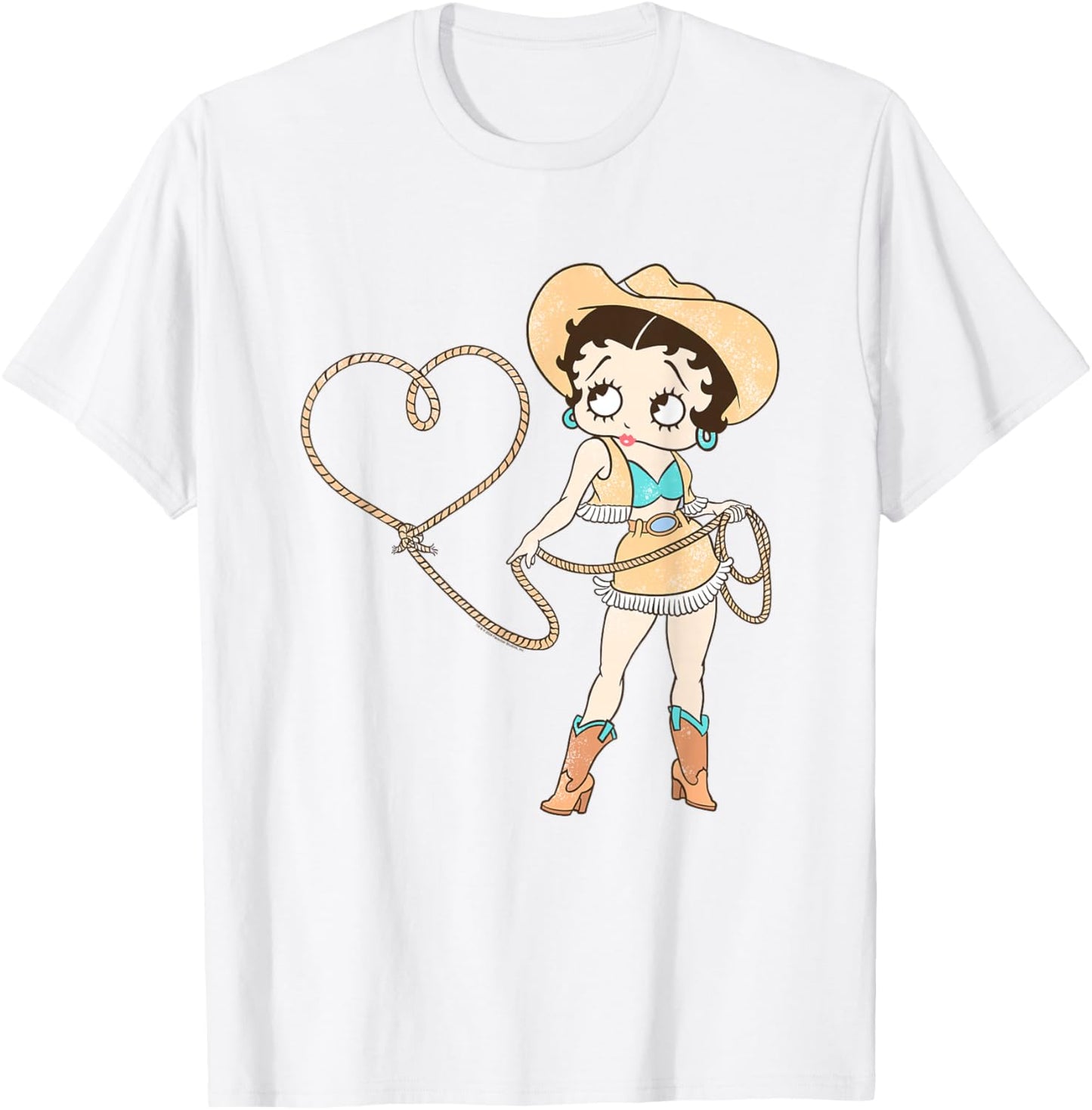 Betty Boop Iconic Retro Sassy Cowgirl In Love Big Chest Logo T-Shirt - T-Shirt | White