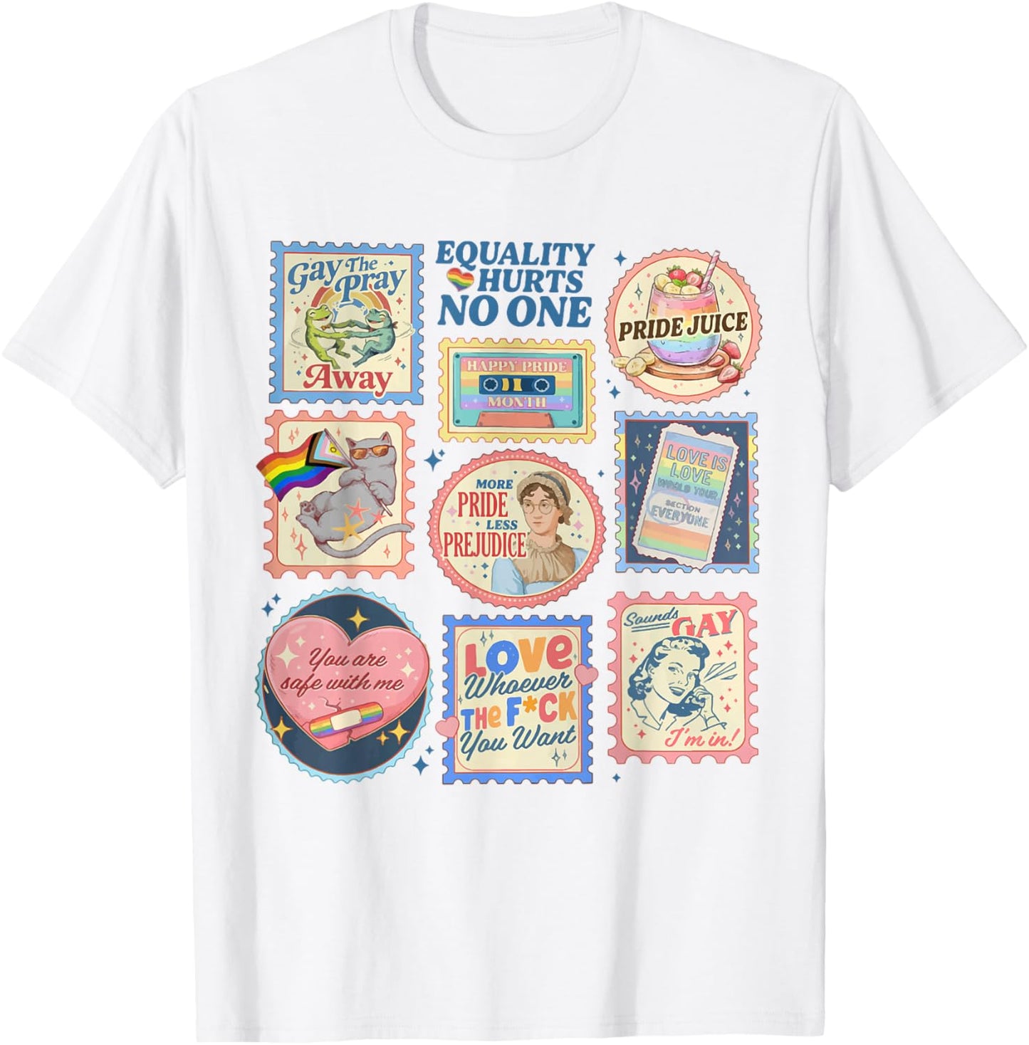 Retro Pride Month LGBTQ Stamps You are Safe with Me Gay Ally T-Shirt - T-Shirt | White