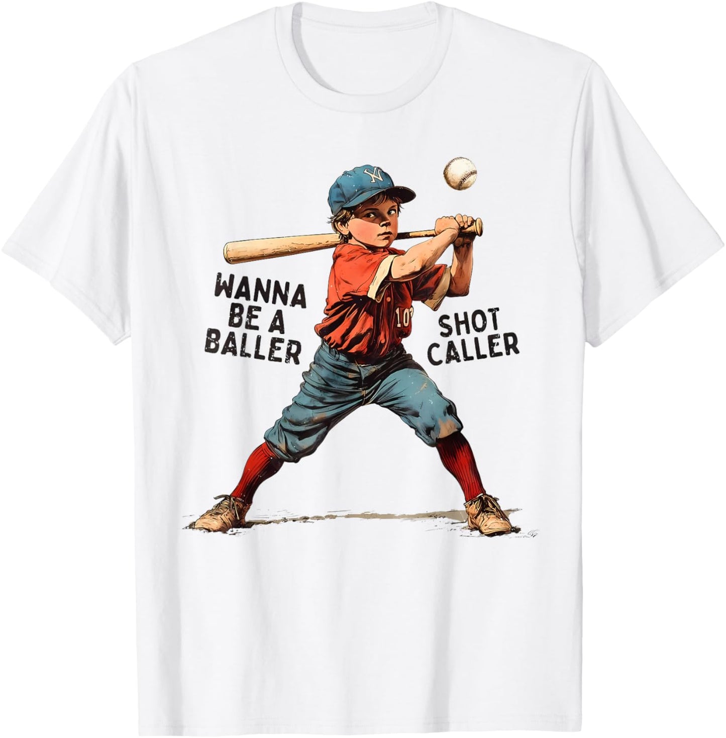 Wanna Be A Baller Shot Caller Retro Game Day Baseball Boy T-Shirt - T-Shirt | White