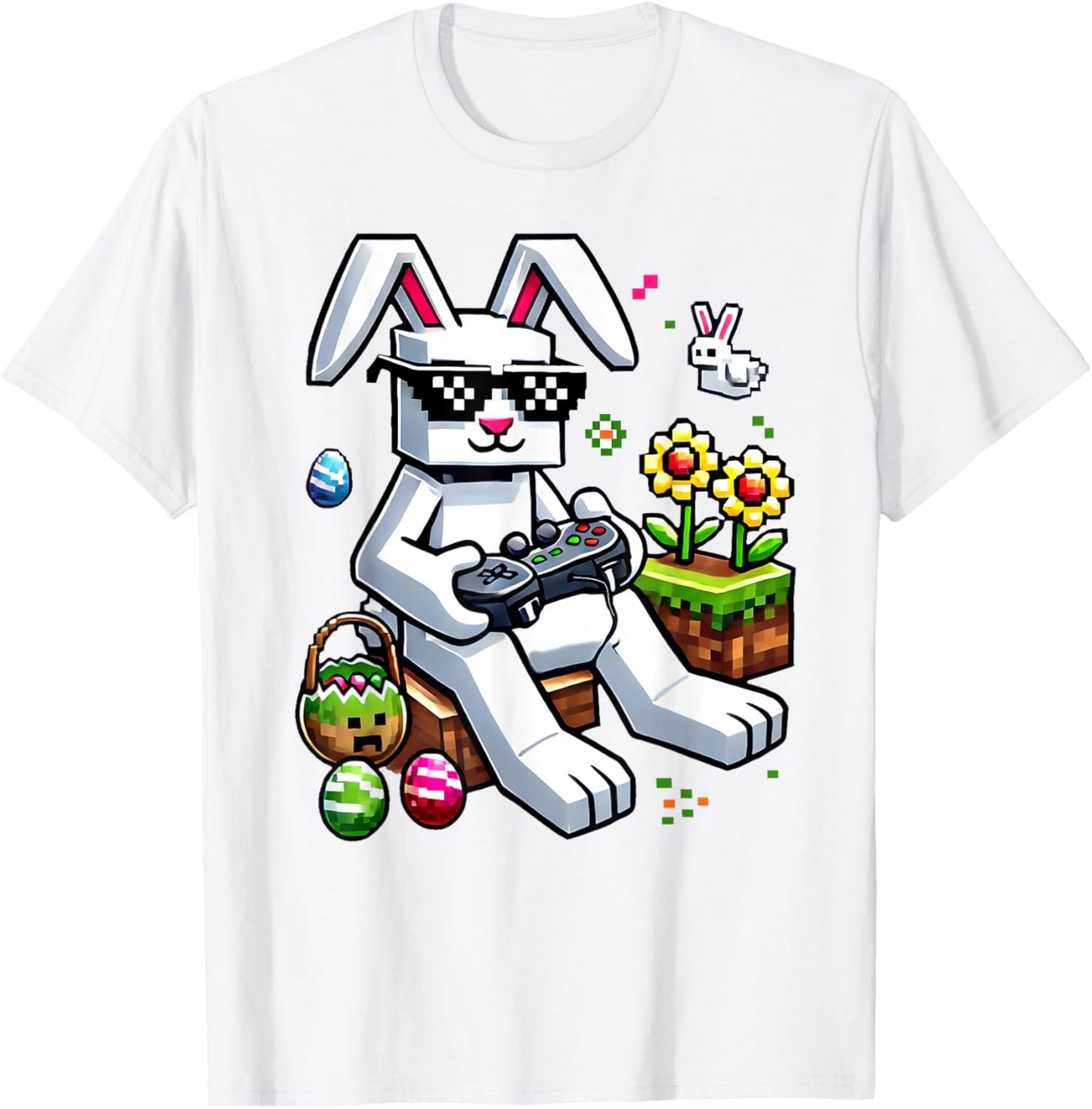 Boys Happy Easter Day Bunny Egg Video Game Kids Gamer T-Shirt - T-Shirt | White